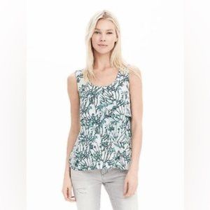 Banana Republic Tiered Sleeveless Top Teal Blue Floral Layered Blouse Sz M Scoop